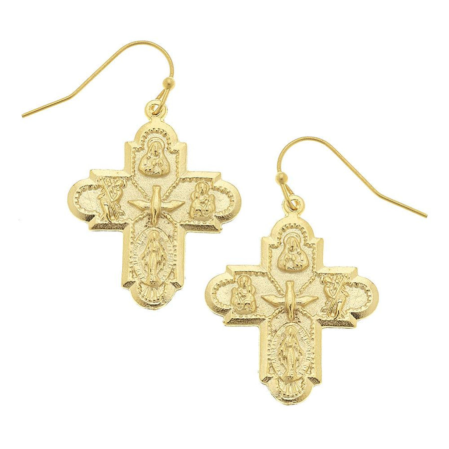 Gold Family Cross Dangle Earring-Susan Shaw-Swag Designer Jewelry