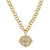 Gold Jerusalem Cross Intaglio necklace with textured gold chain.

