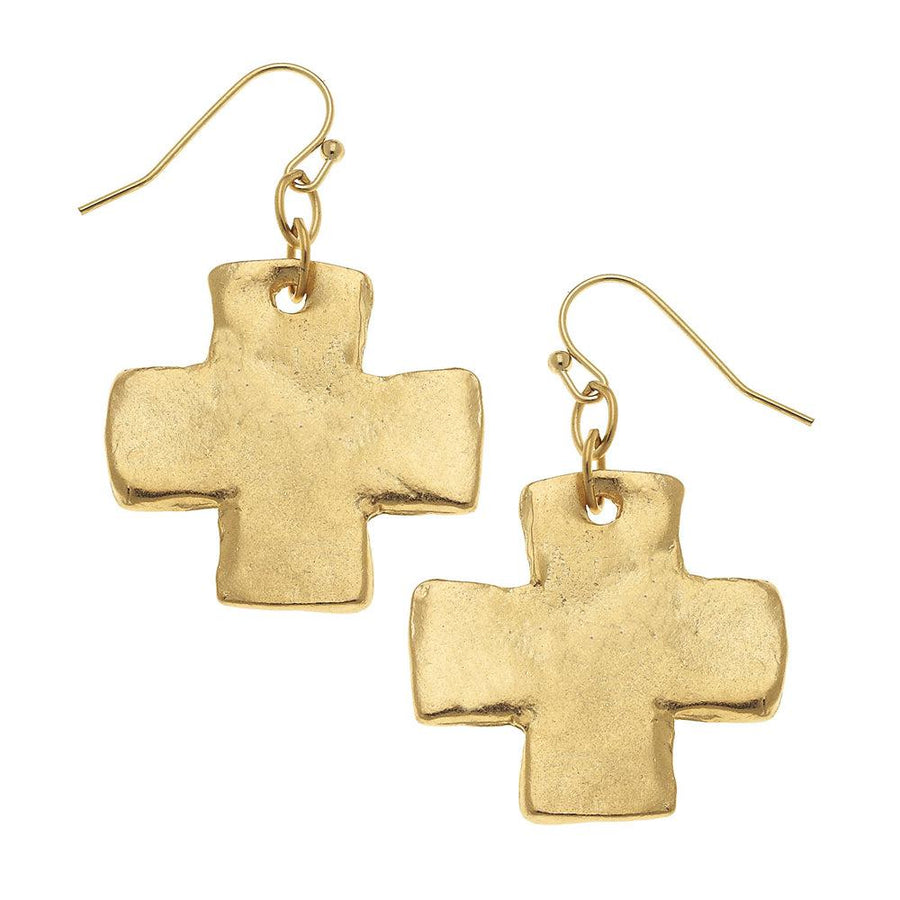 Hammered Cross Dangle Earrings-Susan Shaw-Swag Designer Jewelry