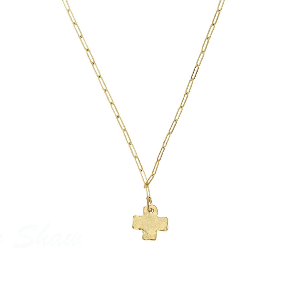 Hammered Cross Pendant on Paper Clip Chain-Susan Shaw-Swag Designer Jewelry