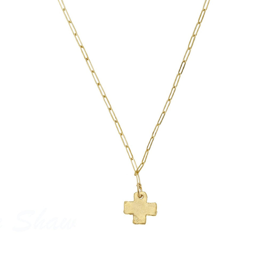 Hammered Cross Pendant on Paper Clip Chain-Susan Shaw-Swag Designer Jewelry