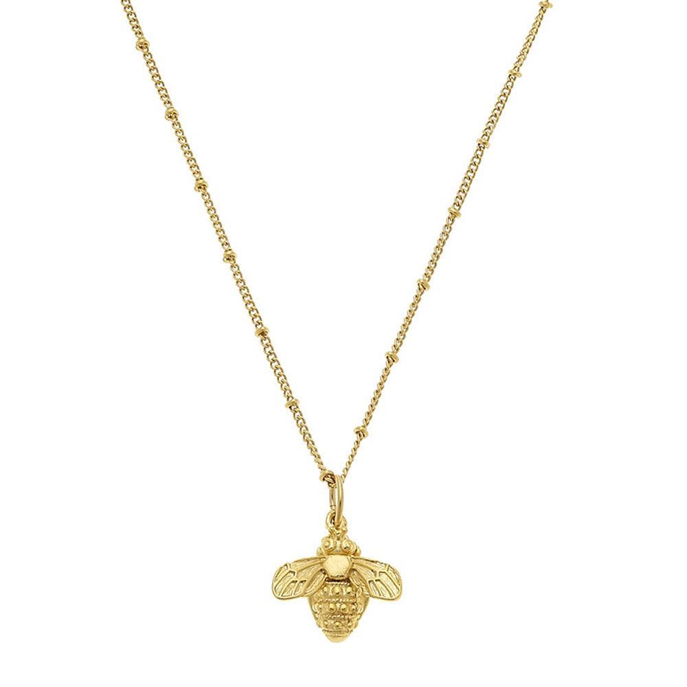 Handcast gold bee necklace with beaded chain
