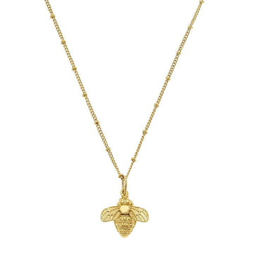 Handcast gold bee necklace with beaded chain
