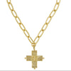 Handcast gold Jerusalem cross chain necklace with textured details.
