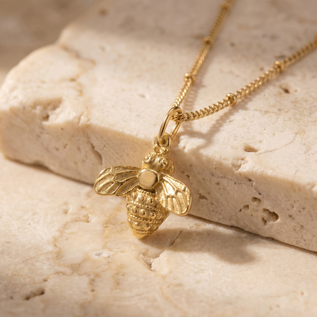 Handcast Gold Bee Necklace