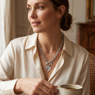 Hand Cast Silver Heart Toggle Necklace