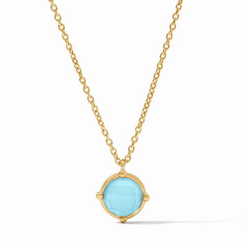 Honeybee Solitaire Necklace: Light blue gemstone pendant on 14k gold chain.
