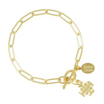 Gold Jerusalem Cross paperclip chain bracelet by Susan Shaw
