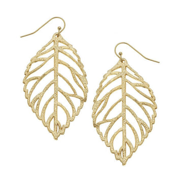 Gold Lacy Leaf earrings:  Delicate, textured leaf design.
