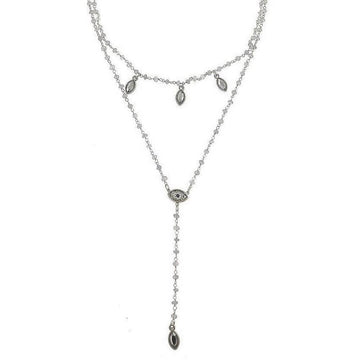 Silver Mini Eye Bikini necklace featuring eye charm & leaf accents.
