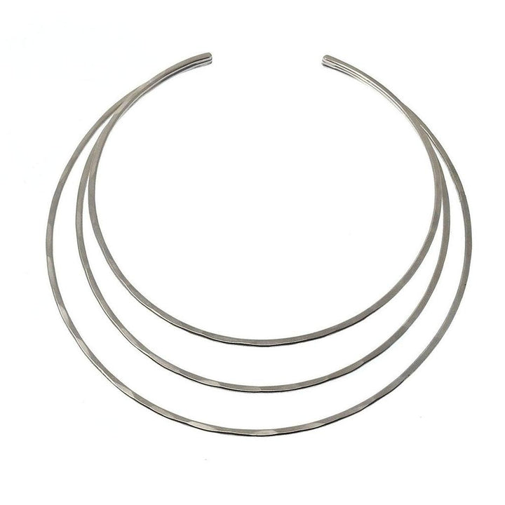 Silver triple-strand modern collar necklace
