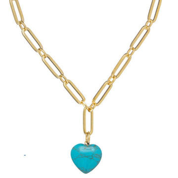 Monroe Heart Necklace - Turquoise heart pendant on gold chain

