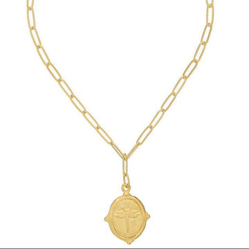 Gold dragonfly pendant necklace with paperclip chain
