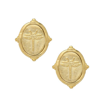 Gold Oval Dragonfly Studs: Elegant dragonfly design, textured gold finish.
