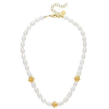 Pearl Strand with Gold Beads-Susan Shaw-Swag Designer Jewelry
