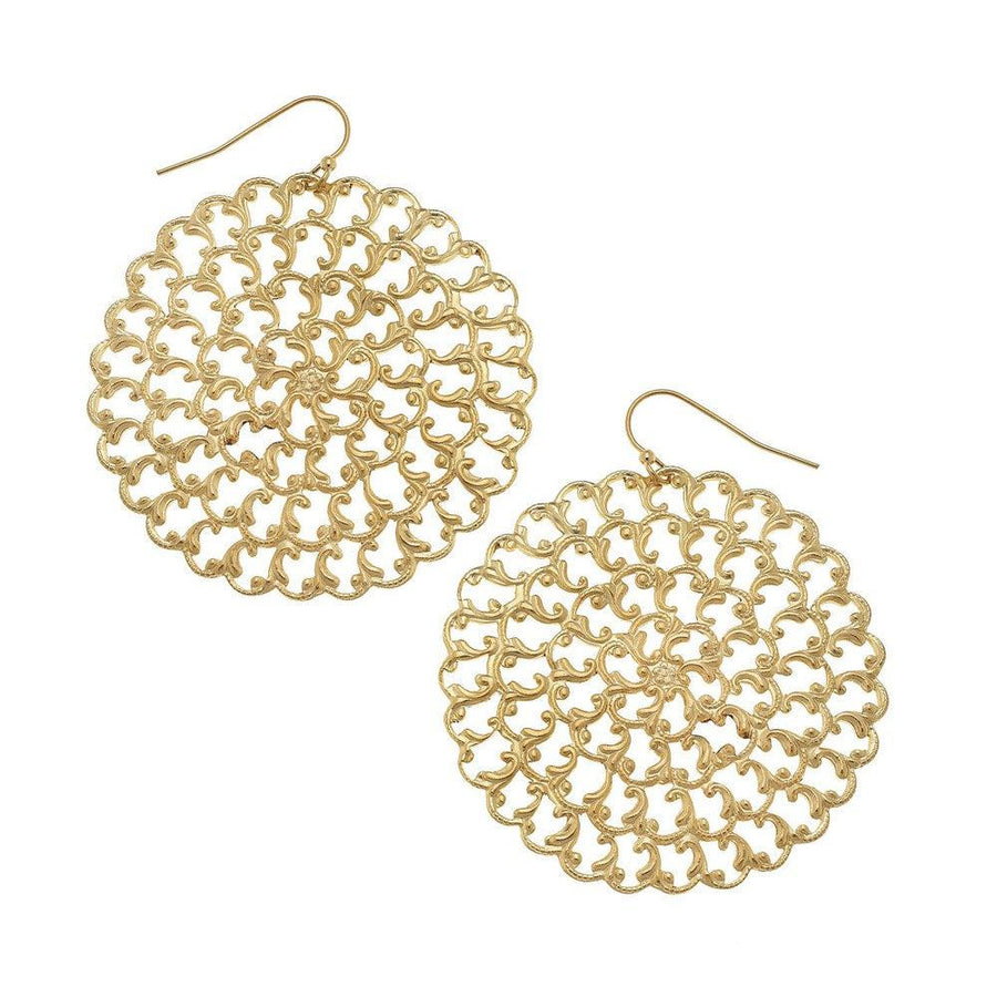 Round Filigree Earrings in Gold-Susan Shaw-Swag Designer Jewelry