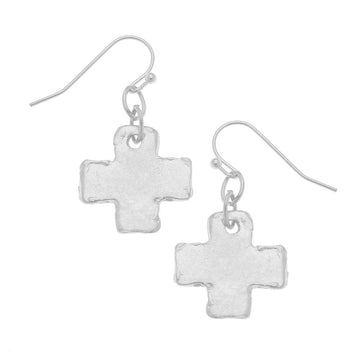 Silver Hammered Cross Dangle Earrings-Susan Shaw-Swag Designer Jewelry