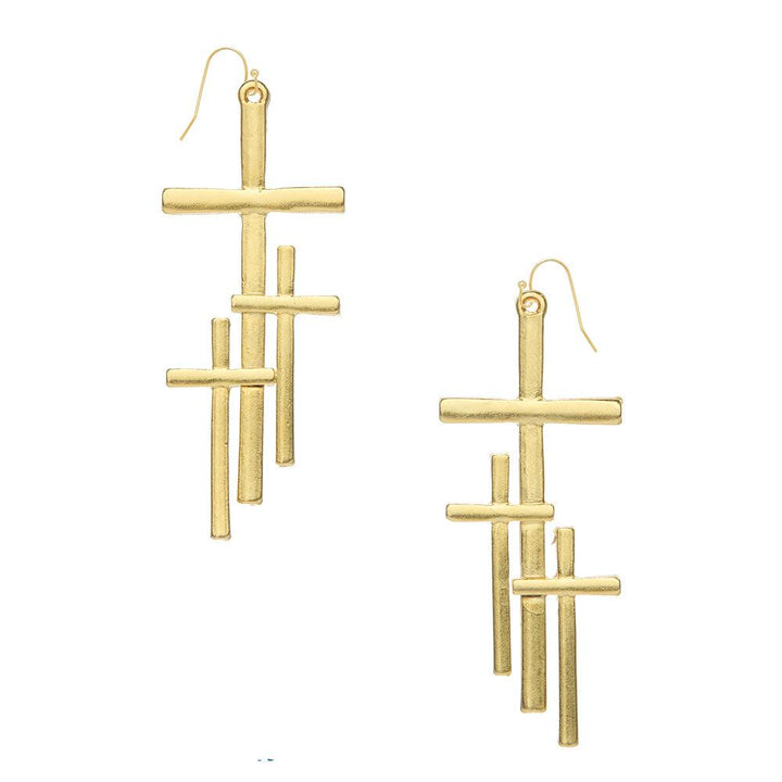 Triple Cross Dangle Earrings-Susan Shaw-Swag Designer Jewelry