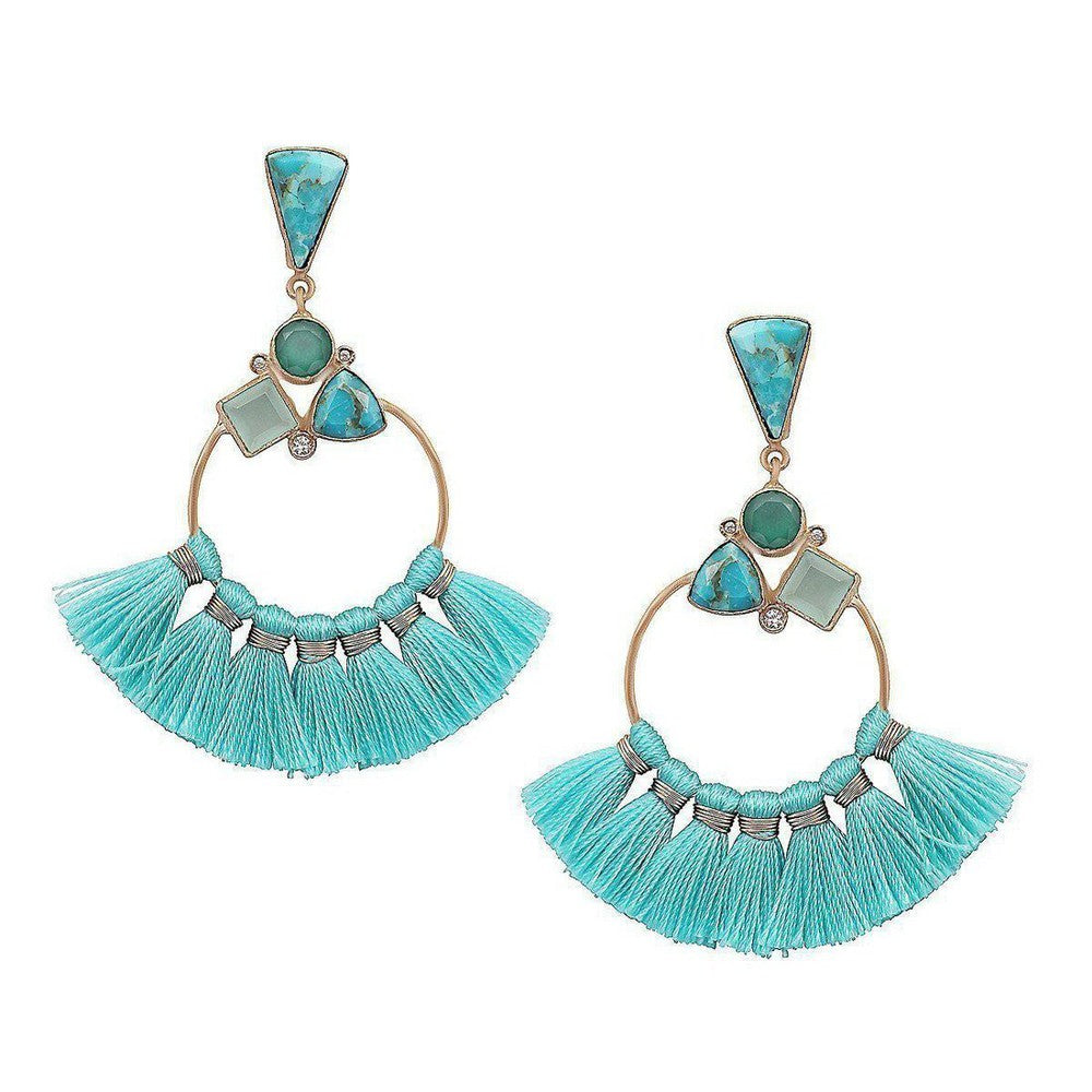 Turquoise Tassel Hoop Earrings-Atelier Mon-Swag Designer Jewelry