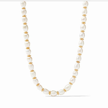 Elegant Marbella Pearl Necklace with 18k gold accents.
