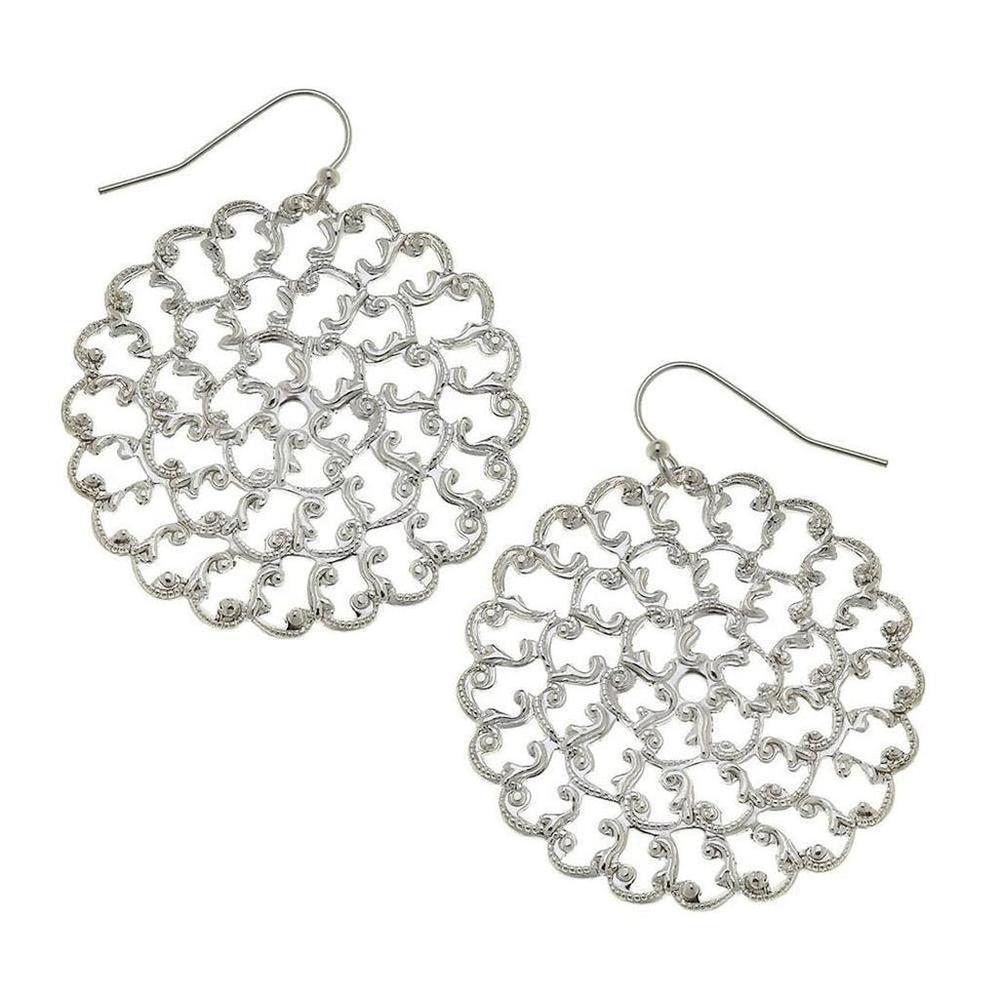 Round Filigree Earrings Silver-Susan Shaw-Swag Designer Jewelry